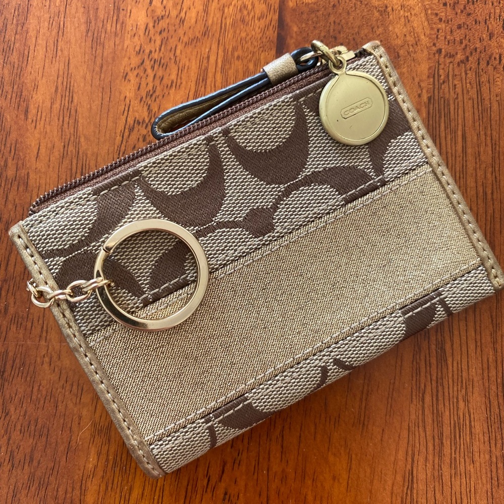 Coach Signature Stripe gold Mini Skinny small id coin wallet holder case
